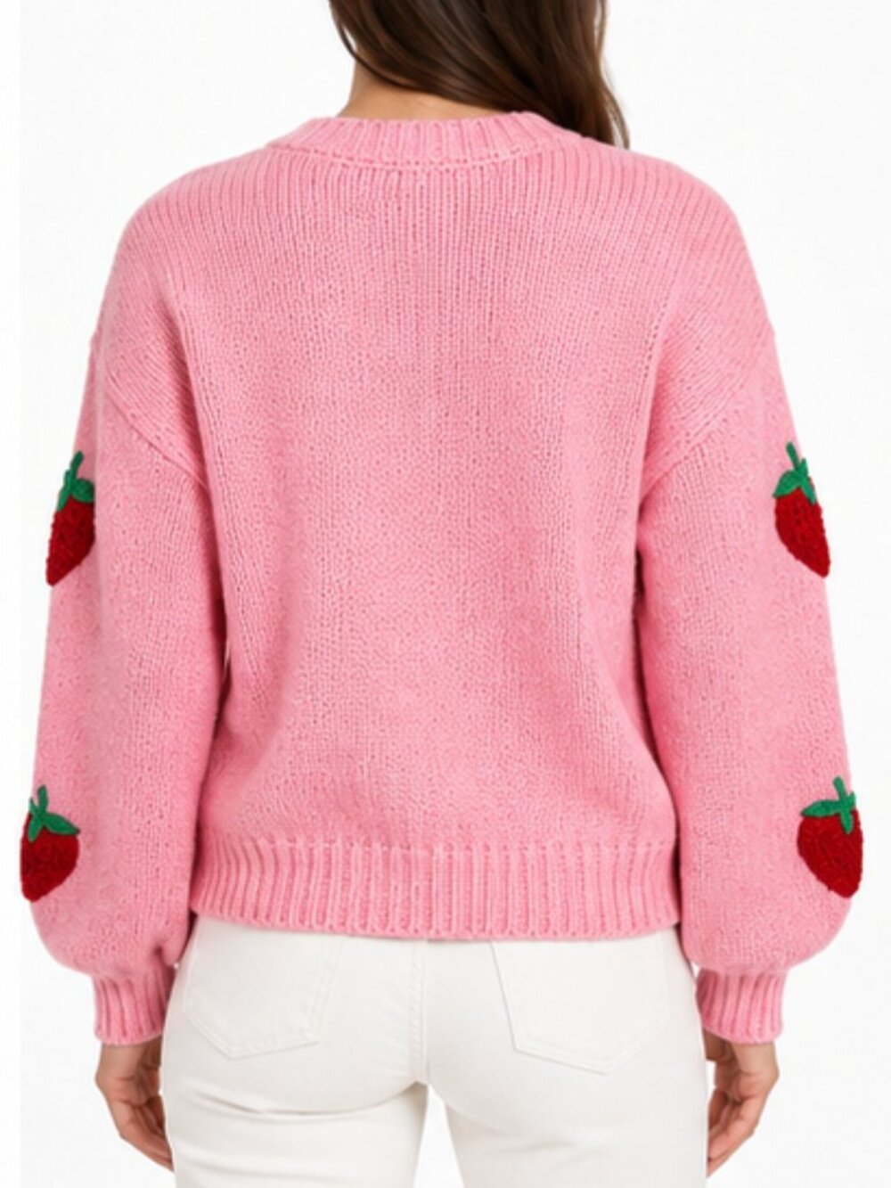 Fuzzy Strawberry Patches Pink Sweater - Picture 4 of 6